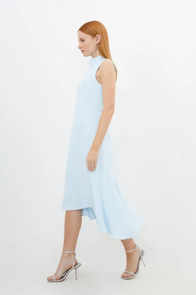 Soft Tailored High Low Midi Dress Pale Blue Women Karen Millen Dresses