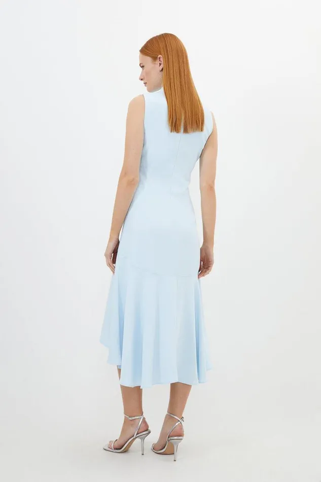 Soft Tailored High Low Midi Dress Pale Blue Women Karen Millen Dresses