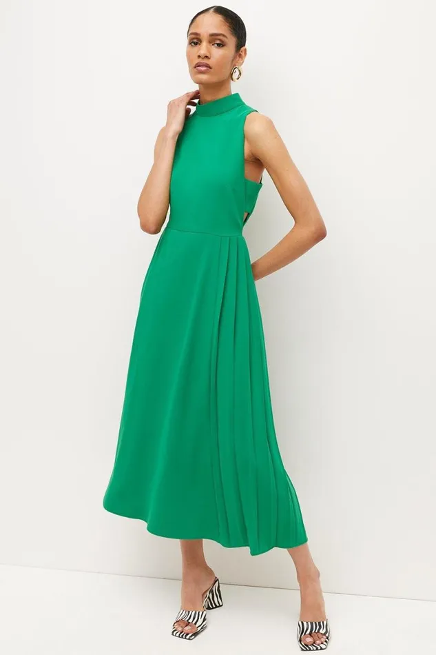 Soft Tailored Pleated Panel Midaxi Dress Green Women Karen Millen Dresses