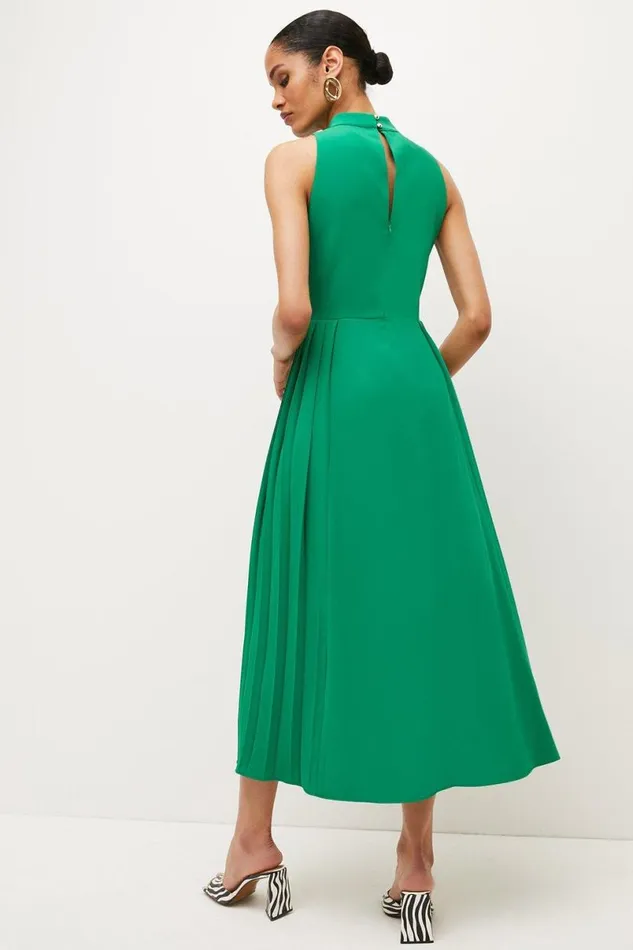 Soft Tailored Pleated Panel Midaxi Dress Green Women Karen Millen Dresses