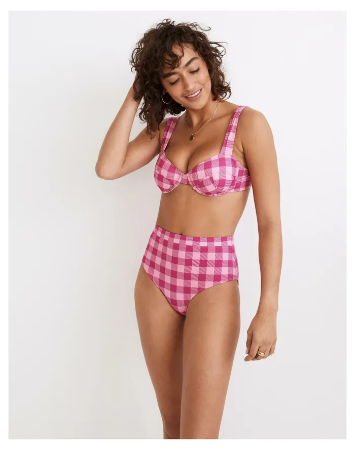 Solid and Striped Lilo High Waist Bikini Bottom In Gingham Pink Multi Gingham Women Madewell Swim Solid and Striped Lilo High Waist Bikini Bottom In Gingham Pink Multi Gingham Women Madewell Swim