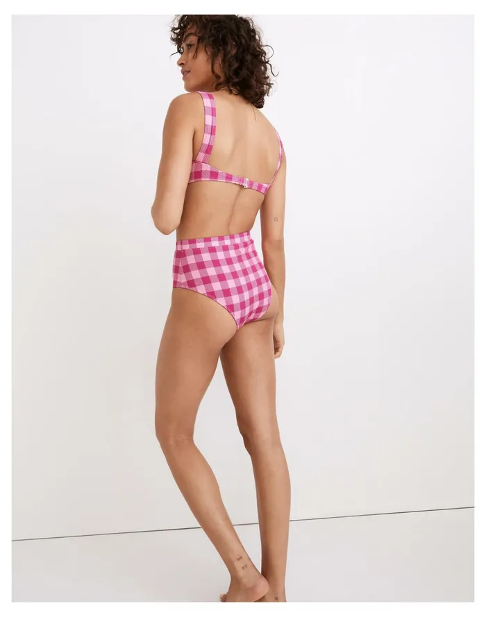 Solid and Striped Lilo High Waist Bikini Bottom In Gingham Pink Multi Gingham Women Madewell Swim Solid and Striped Lilo High Waist Bikini Bottom In Gingham Pink Multi Gingham Women Madewell Swim