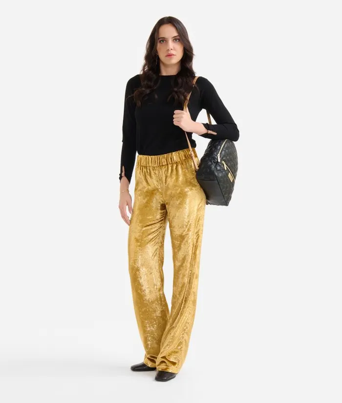 Special Lurex Velvet Palazzo Trousers Gold Woman Alviero Martini Skirts and Trousers