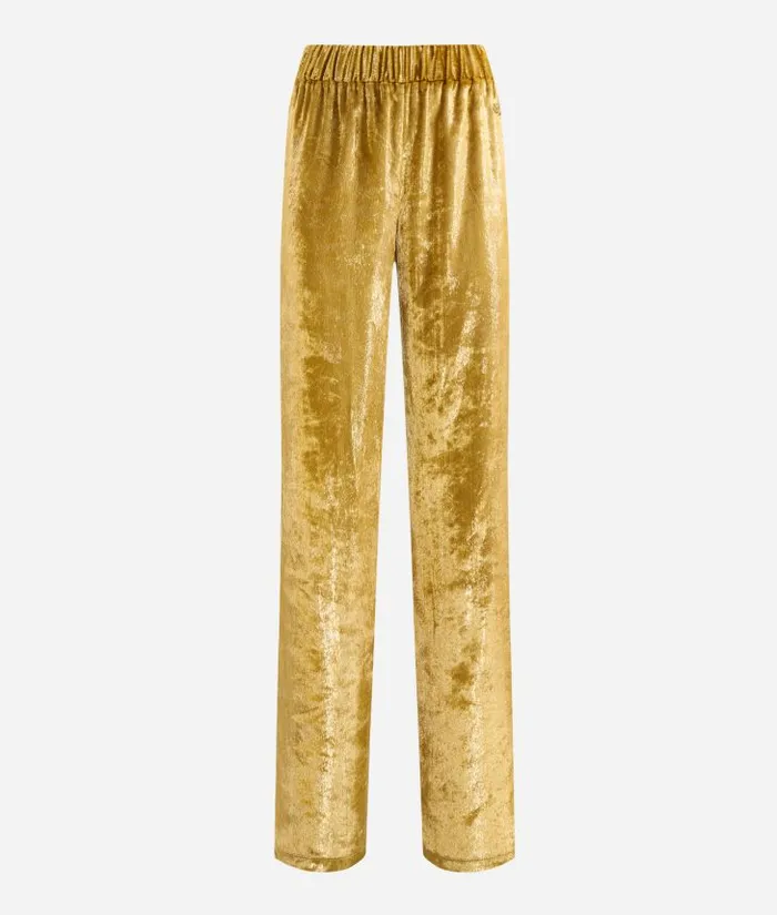 Special Lurex Velvet Palazzo Trousers Gold Woman Alviero Martini Skirts and Trousers