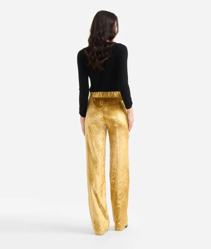 Special Lurex Velvet Palazzo Trousers Gold Woman Alviero Martini Skirts and Trousers