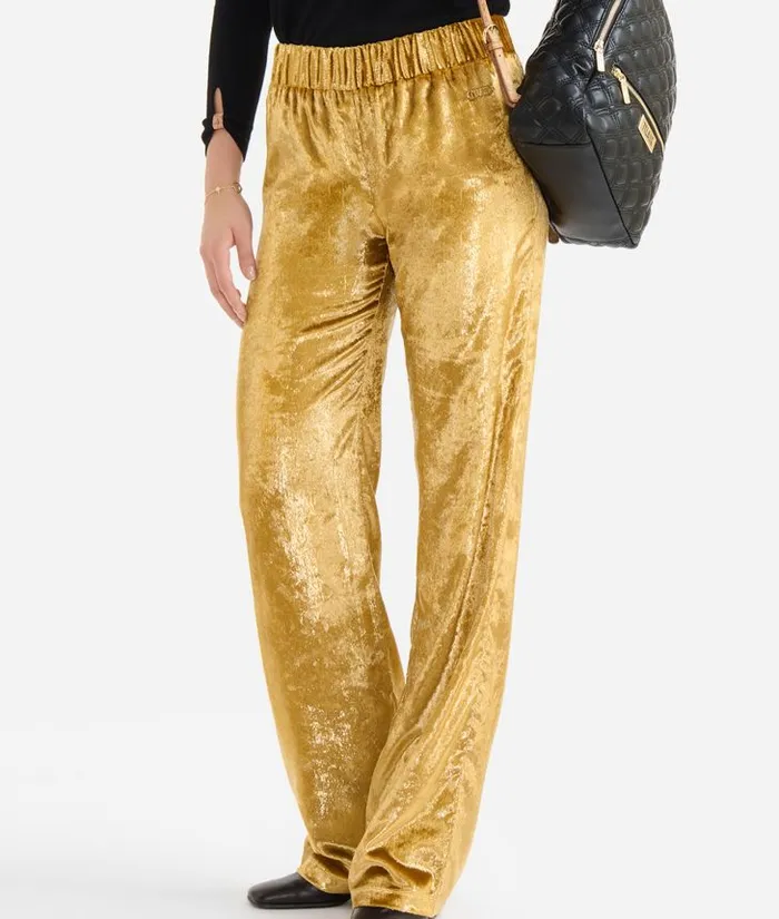 Special Lurex Velvet Palazzo Trousers Gold Woman Alviero Martini Skirts and Trousers