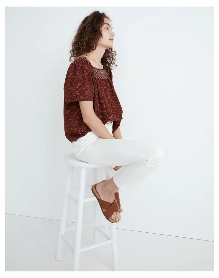 Square Neck Smocked Top In Dotted Vines Rusted Burgundy Women Madewell Tops and Shirts Square Neck Smocked Top In Dotted Vines Rusted Burgundy Women Madewell Tops and Shirts