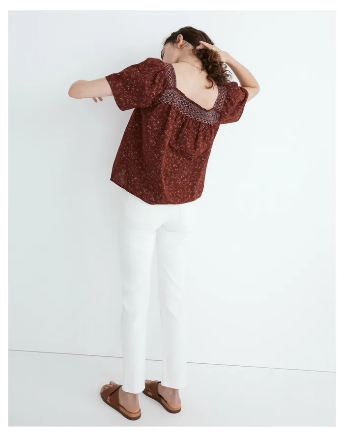 Square Neck Smocked Top In Dotted Vines Rusted Burgundy Women Madewell Tops and Shirts Square Neck Smocked Top In Dotted Vines Rusted Burgundy Women Madewell Tops and Shirts