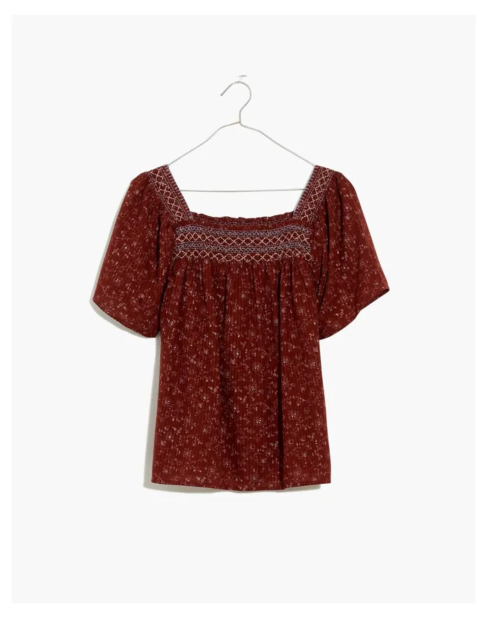Square Neck Smocked Top In Dotted Vines Rusted Burgundy Women Madewell Tops and Shirts Square Neck Smocked Top In Dotted Vines Rusted Burgundy Women Madewell Tops and Shirts