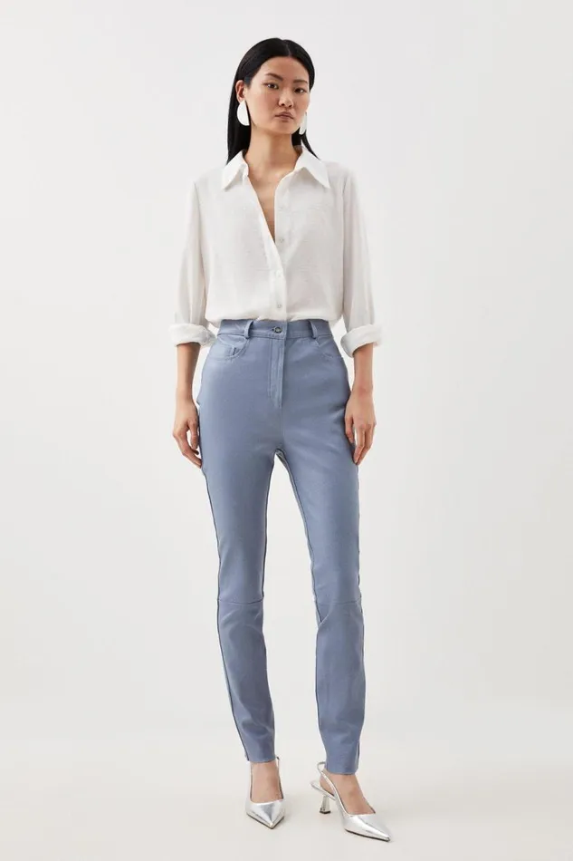 Stretch 5 Pocket Leather Jean Pale Blue Women Karen Millen Jeans
