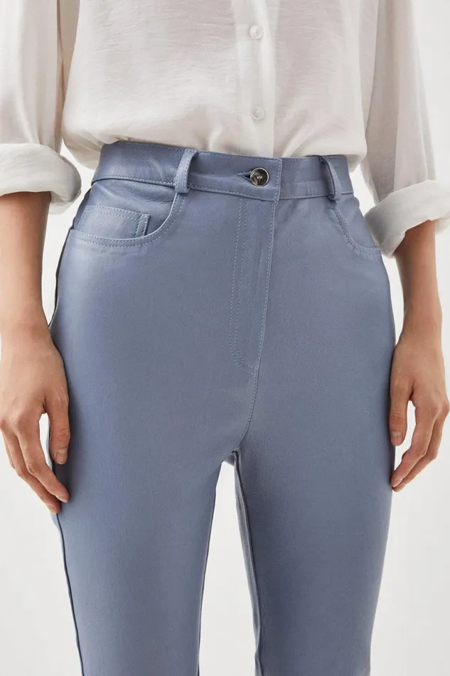 Stretch 5 Pocket Leather Jean Pale Blue Women Karen Millen Jeans