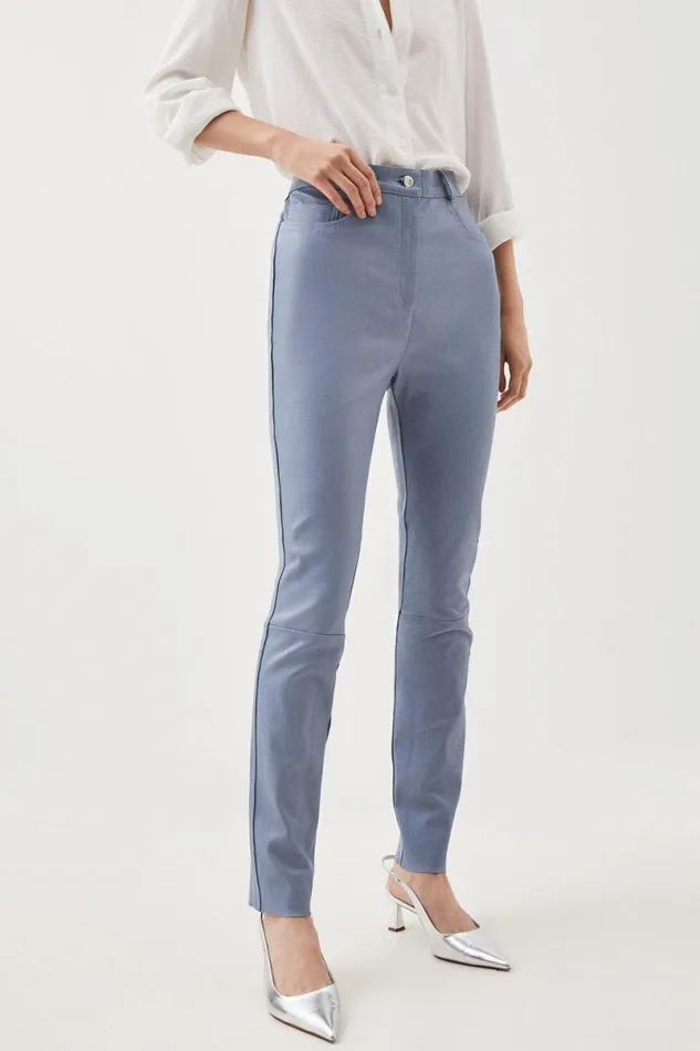 Stretch 5 Pocket Leather Jean Pale Blue Women Karen Millen Jeans