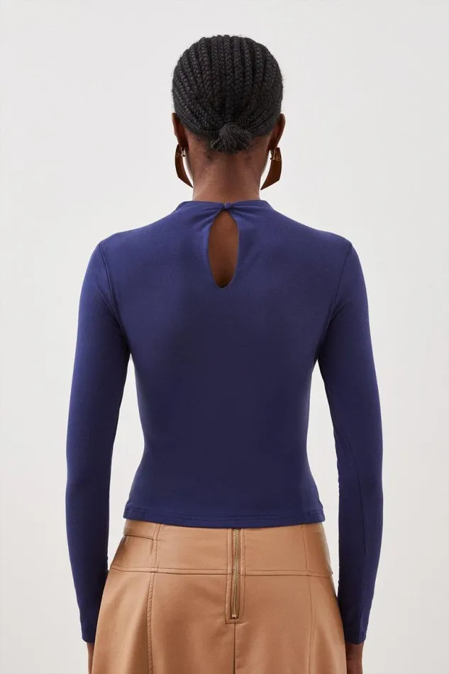 Stretch Cotton Funnel Neck Top Women Karen Millen Tops