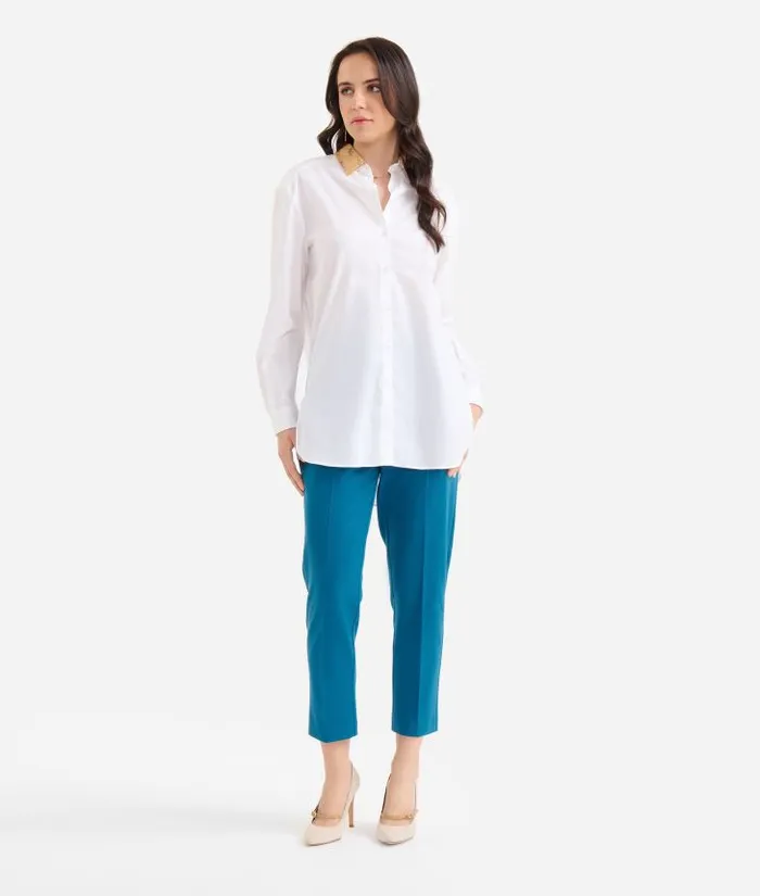 Stretch Cotton Poplin Oversize Shirt White Woman Alviero Martini Knitwears Shirts and Tops