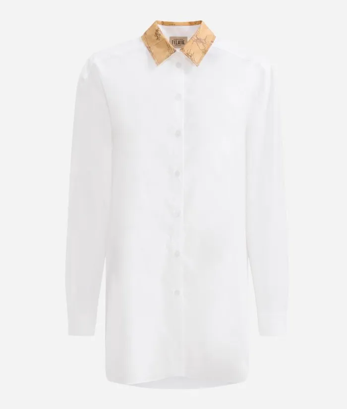 Stretch Cotton Poplin Oversize Shirt White Woman Alviero Martini Knitwears Shirts and Tops