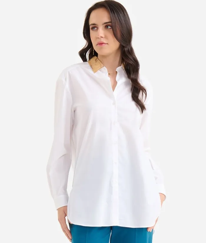 Stretch Cotton Poplin Oversize Shirt White Woman Alviero Martini Knitwears Shirts and Tops