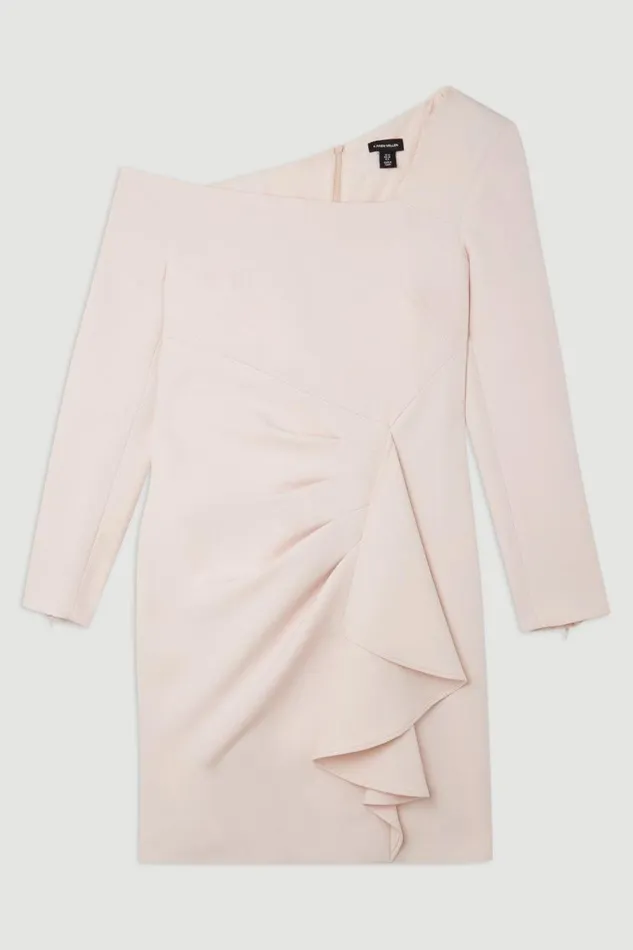 Stretch Crepe Asymmetric Neckline Draped Mini Dress Pale Pink Women Karen Millen Dresses