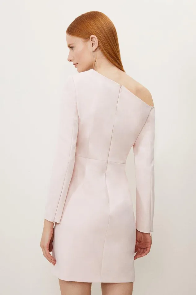 Stretch Crepe Asymmetric Neckline Draped Mini Dress Pale Pink Women Karen Millen Dresses