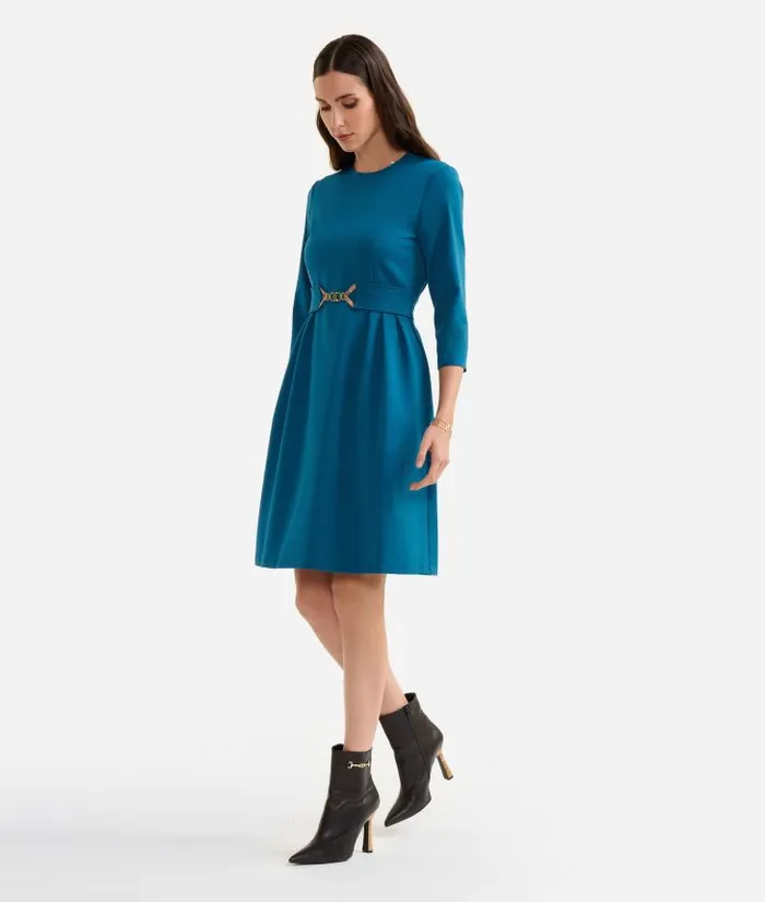 Stretch Fabric Dress With Jewel Belt Prussian Blue Woman Alviero Martini Dresses