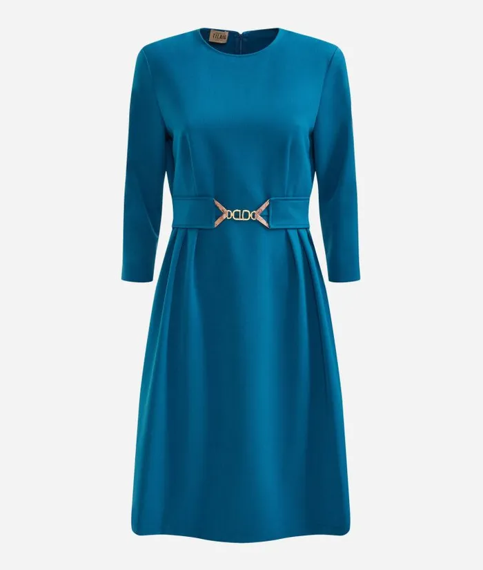 Stretch Fabric Dress With Jewel Belt Prussian Blue Woman Alviero Martini Dresses