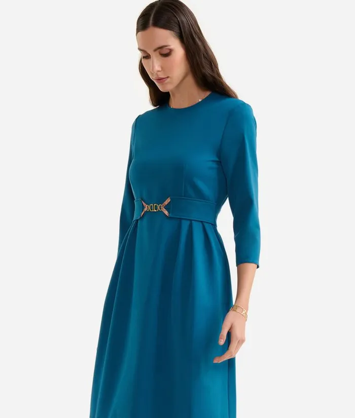Stretch Fabric Dress With Jewel Belt Prussian Blue Woman Alviero Martini Dresses