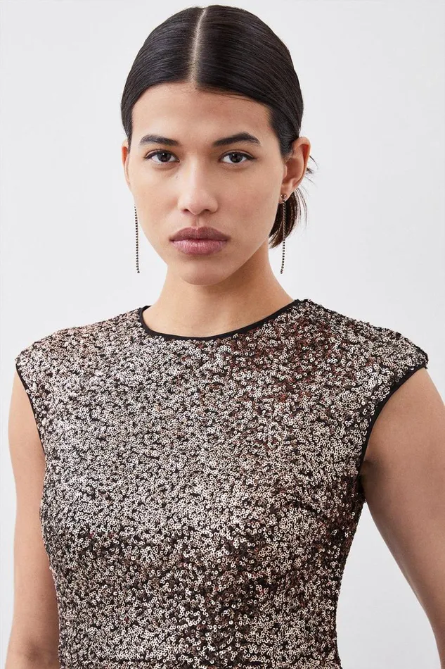 Stretch Sequin Midaxi Dress Gold Women Karen Millen Dresses