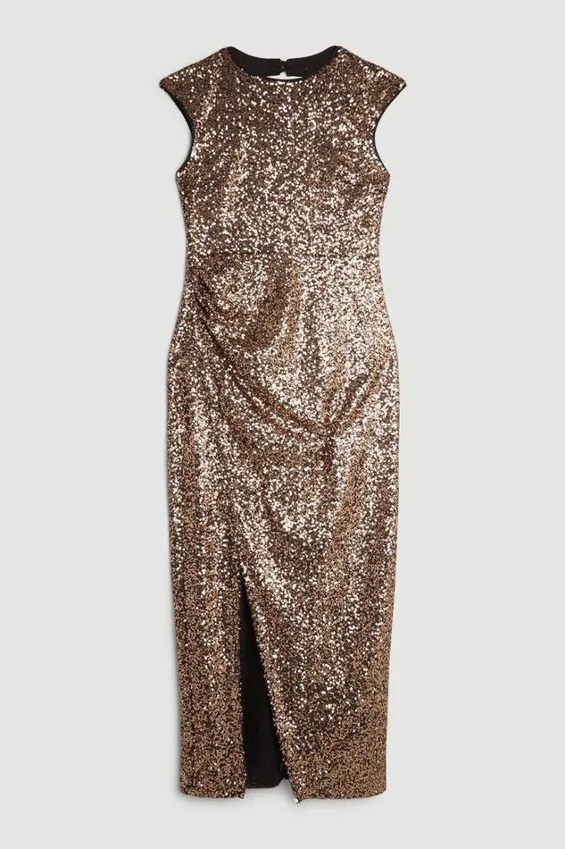 Stretch Sequin Midaxi Dress Gold Women Karen Millen Dresses