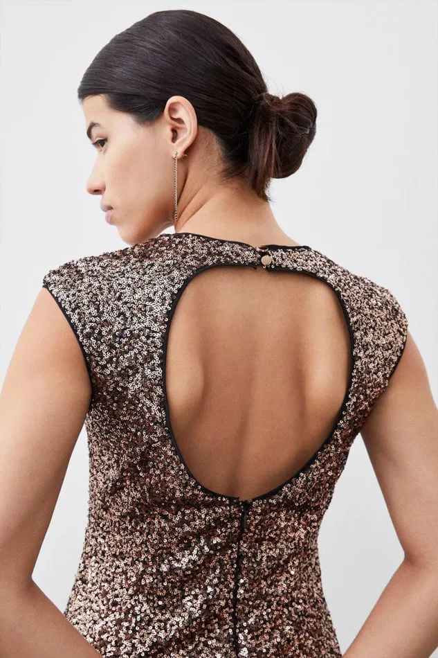 Stretch Sequin Midaxi Dress Gold Women Karen Millen Dresses