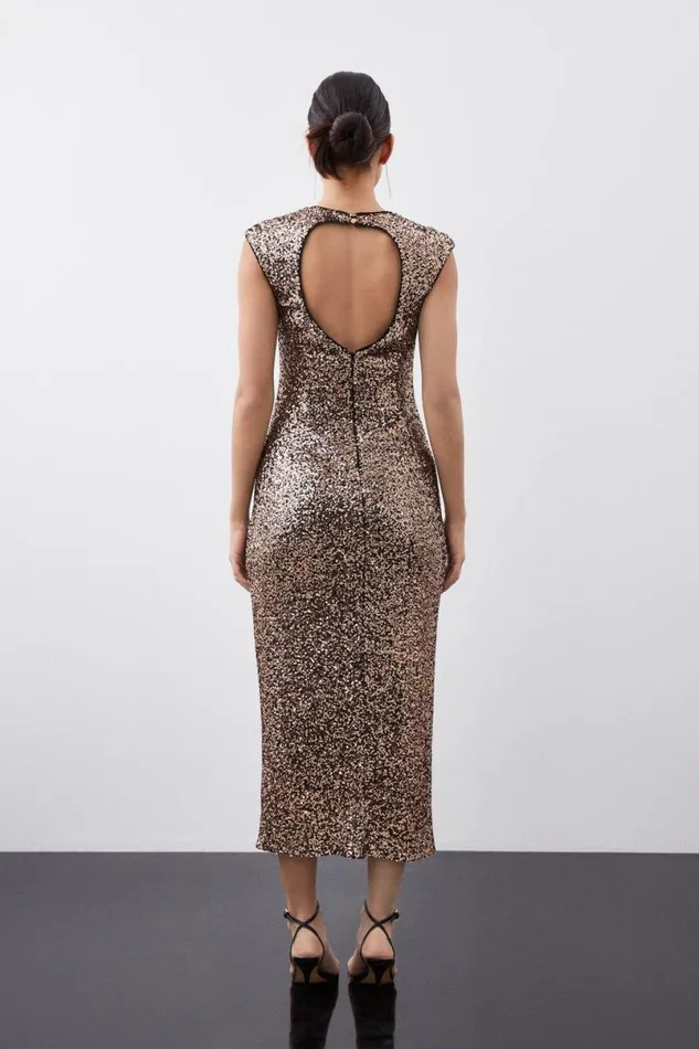 Stretch Sequin Midaxi Dress Gold Women Karen Millen Dresses
