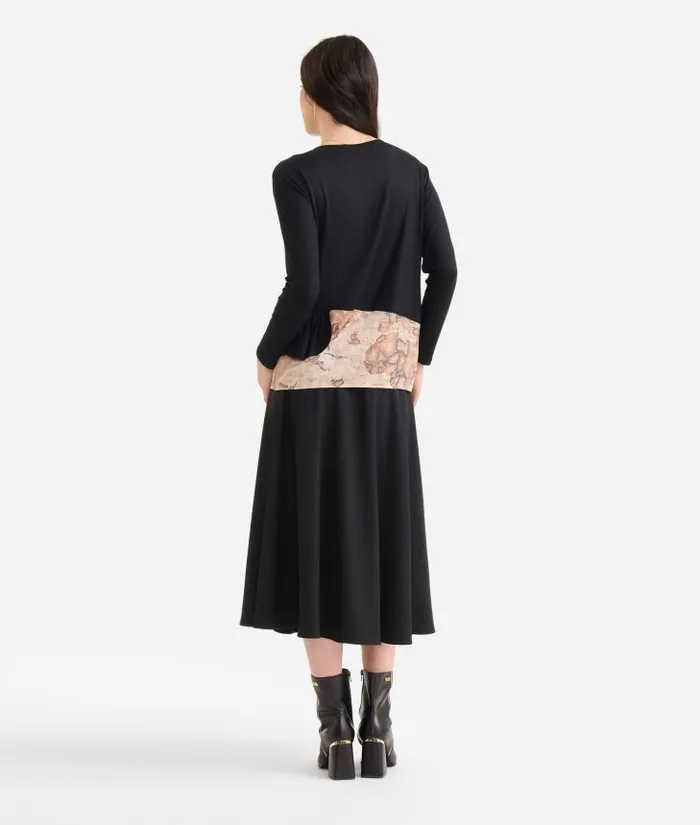 Stretch Viscose Jersey TShirt With Geo Classic Flounce Black Woman Alviero Martini Knitwears Shirts and Tops
