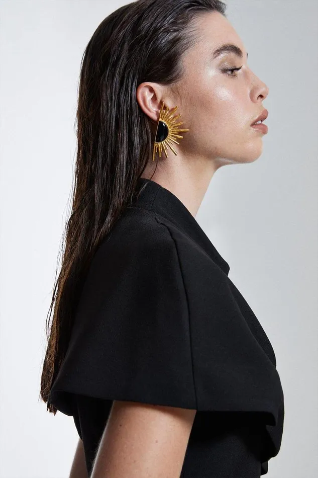 Structured Crepe Cape Detail Midi Dress Black Women Karen Millen Dresses