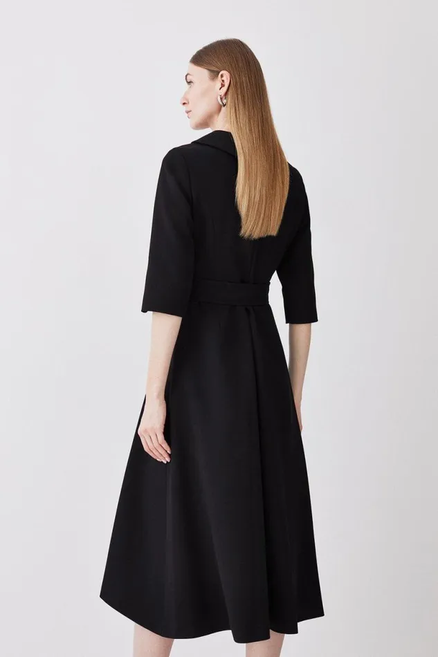 Structured Crepe Roll Neck Dip Hem Midi Dress Black Women Karen Millen Dresses