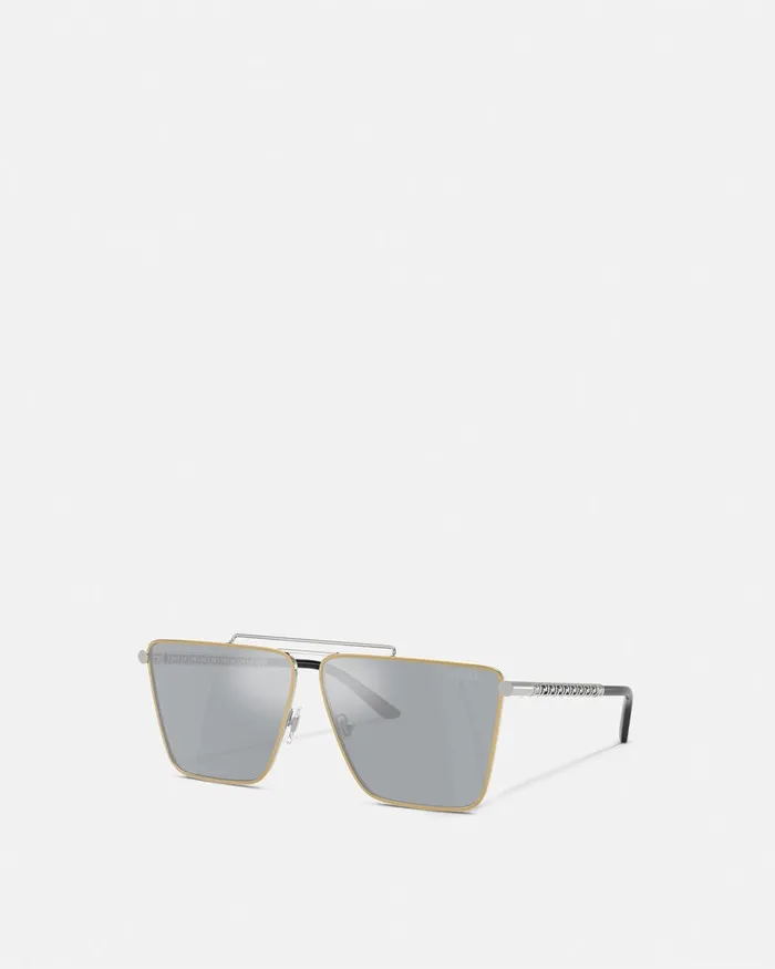 Sunglasses Men Versace Tubular Greca Sunglasses Silver