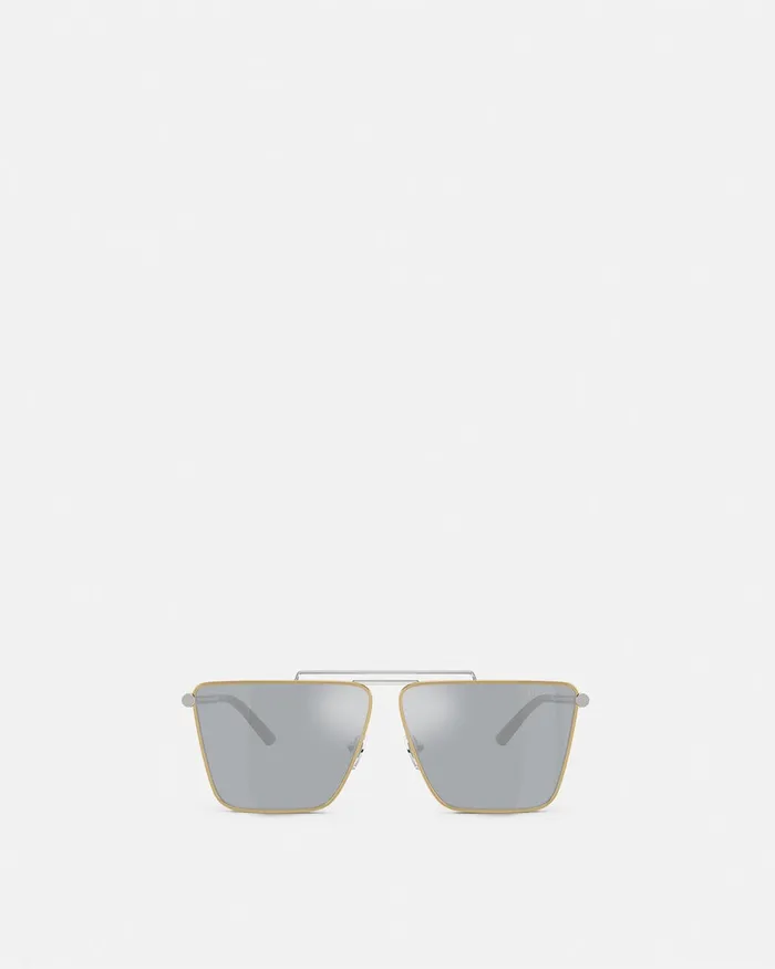 Sunglasses Men Versace Tubular Greca Sunglasses Silver