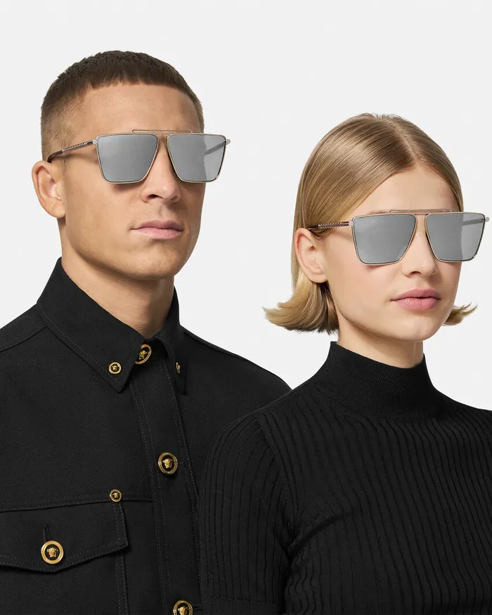 Sunglasses Men Versace Tubular Greca Sunglasses Silver