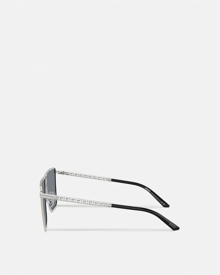 Sunglasses Men Versace Tubular Greca Sunglasses Silver