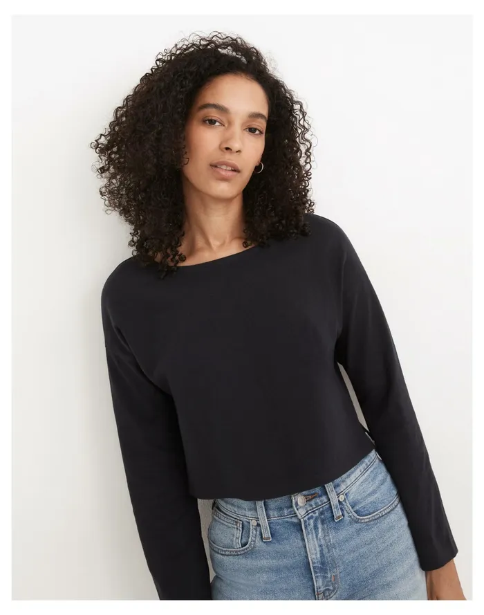 Supercrop Long Sleeve Tee True Black Women Madewell Tees Supercrop Long Sleeve Tee True Black Women Madewell Tees