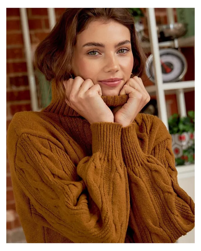 Sweater Anum Braiding Ochre Women Polin Et Moi Cardigans And Sweaters