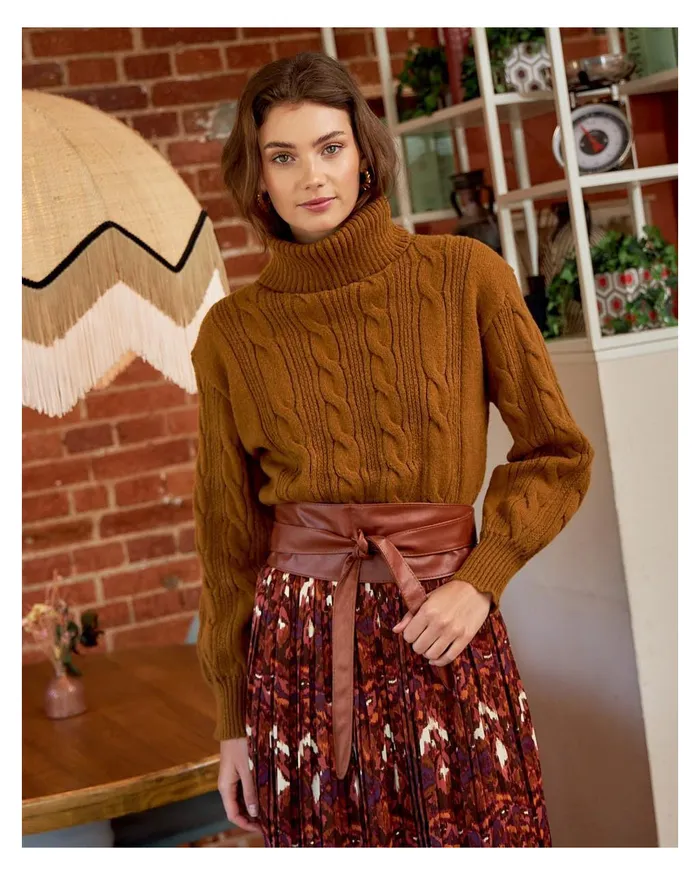 Sweater Anum Braiding Ochre Women Polin Et Moi Cardigans And Sweaters