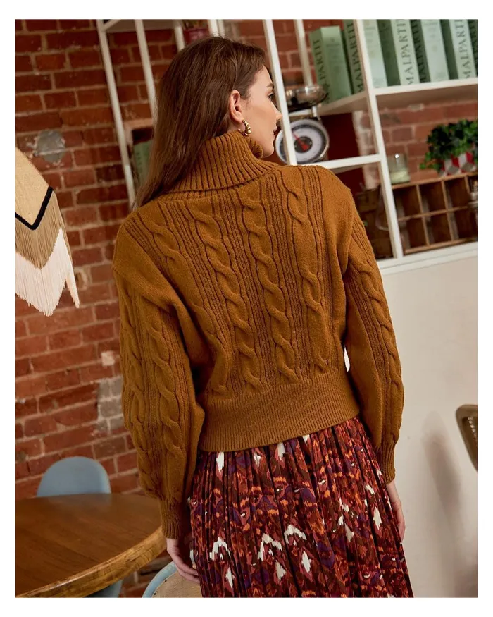 Sweater Anum Braiding Ochre Women Polin Et Moi Cardigans And Sweaters