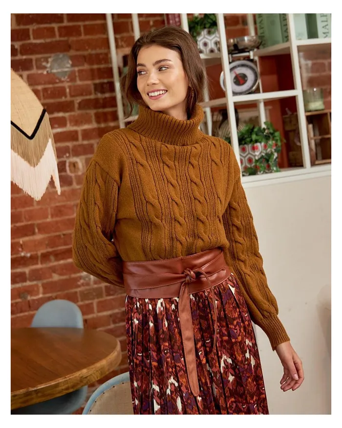 Sweater Anum Braiding Ochre Women Polin Et Moi Cardigans And Sweaters