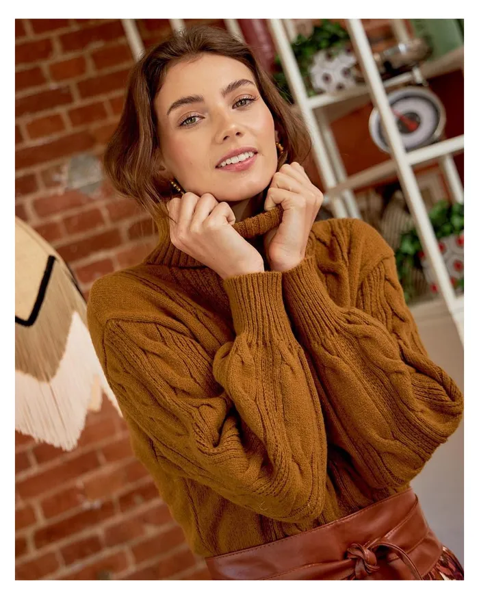 Sweater Anum Braiding Ochre Women Polin Et Moi Cardigans And Sweaters
