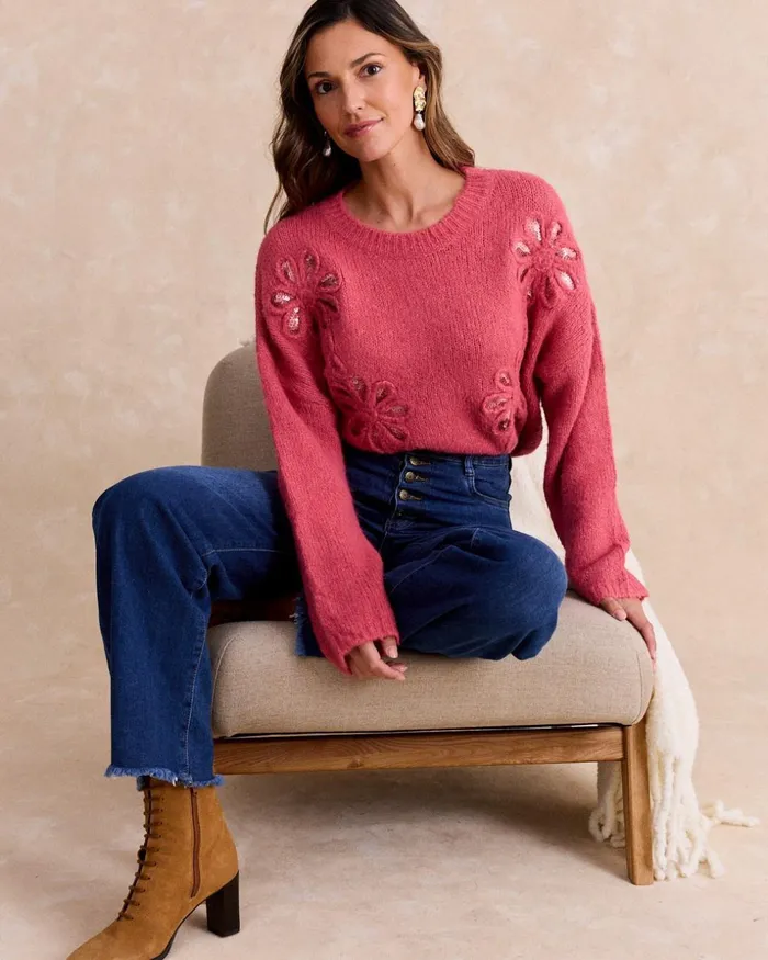 Sweater Knitted Calista Raspberry Women Polin Et Moi Knitted Sweater Knitted Calista Raspberry Women Polin Et Moi Knitted