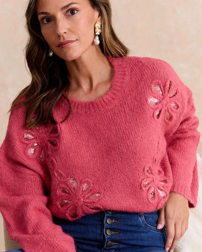 Sweater Knitted Calista Raspberry Women Polin Et Moi Knitted Sweater Knitted Calista Raspberry Women Polin Et Moi Knitted