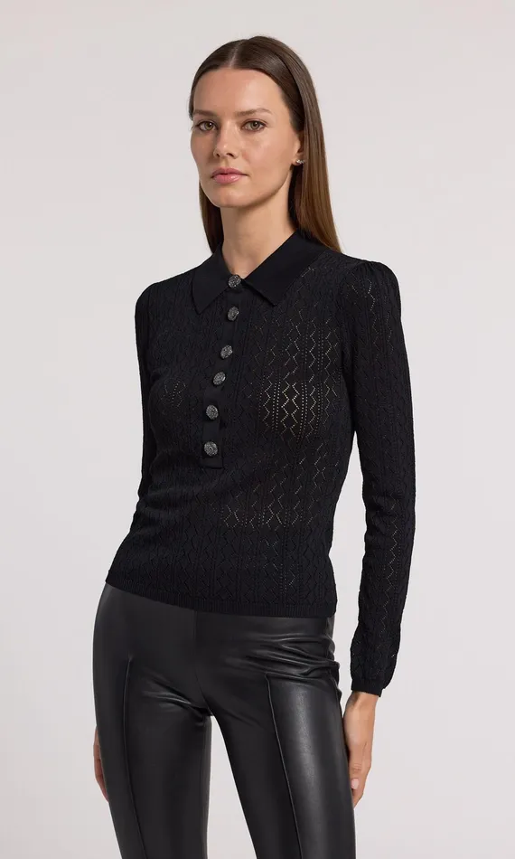 Sweaters and Sweatshirts Women Generation Love Clothing Angelica Pointelle Sweater Black