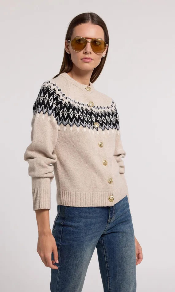 Sweaters and Sweatshirts Women Generation Love Clothing Frances Fair Isle Cardigan Heather Oatmeal