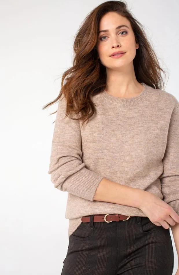Sweaters Women Liverpool Los Angeles High Low Crew Neck Sweater Taupe Heather