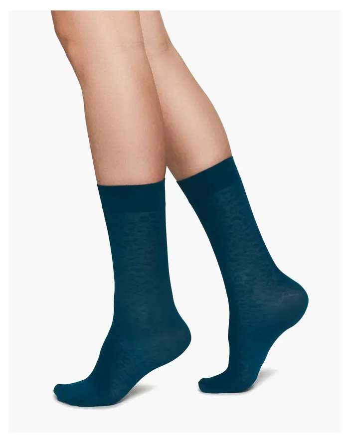 Swedish Stockings Emma Leopard Socks Blue Women Madewell Socks