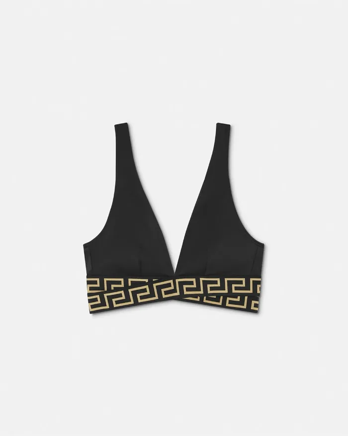 Swimwear Women Versace Greca Border Triangle Bikini Top Black
