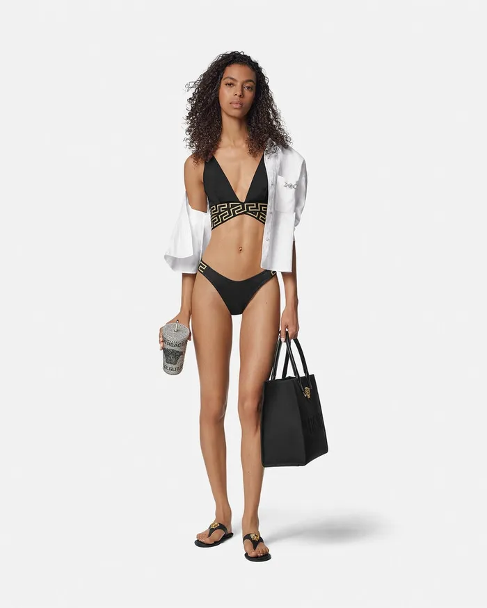 Swimwear Women Versace Greca Border Triangle Bikini Top Black